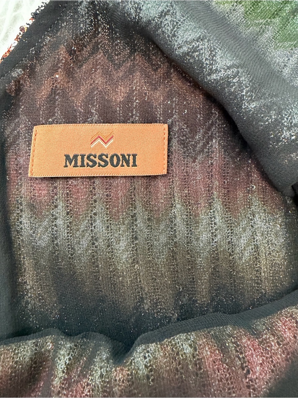 Missoni Striped V-Neck Ribbed Mini Dress in Green, Pink & Brown - Picture 3 of 4